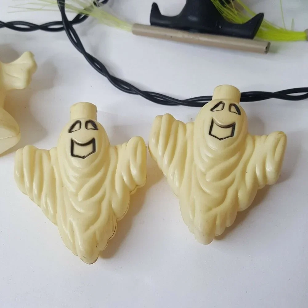VTG Blow Mold Halloween Party Lights Witch Skull Ghost with Extra Covers